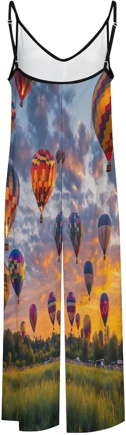 Hot Air Balloons Jumpsuit for Women Casual Suspender Rompers Baggy Long Pants
