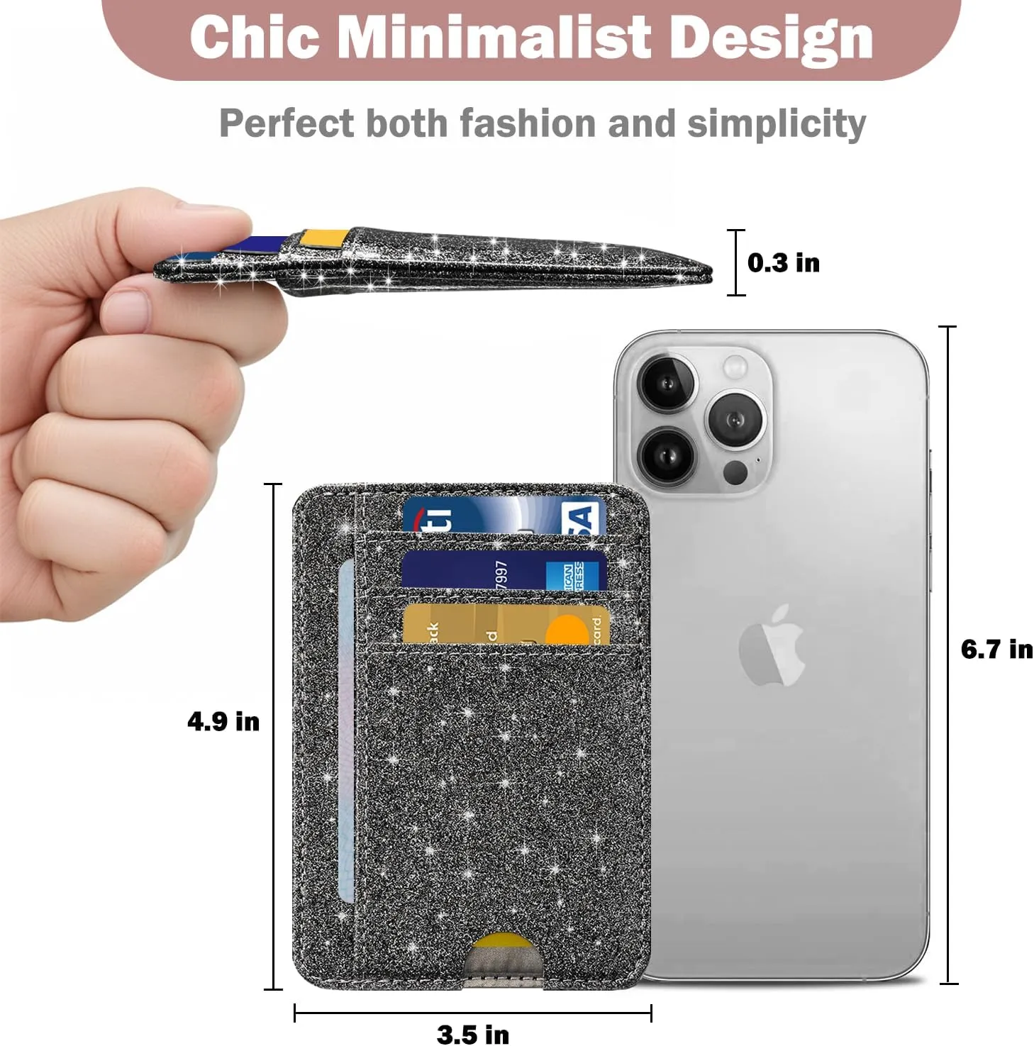 HOTCOOL Card Holder Wallet Front Pocket Minimalist Travel Cute Funny Thin Leather With RFID Blocking Small Credit Card Holder Wallet for Men & Women Girls Organizer Gifts, Glitter Black