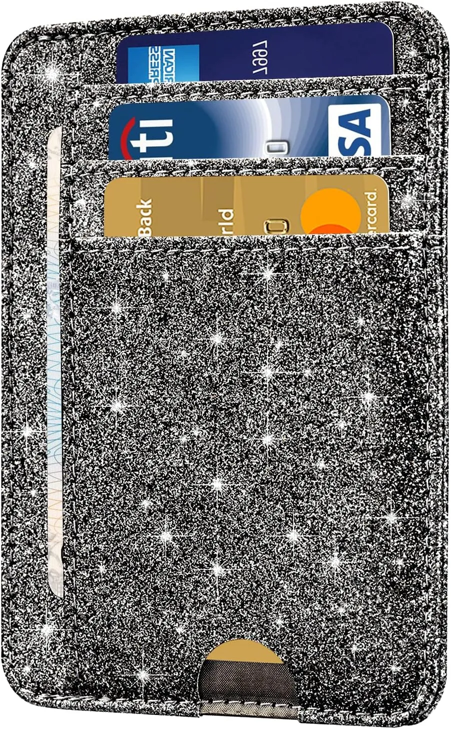 HOTCOOL Card Holder Wallet Front Pocket Minimalist Travel Cute Funny Thin Leather With RFID Blocking Small Credit Card Holder Wallet for Men & Women Girls Organizer Gifts, Glitter Black