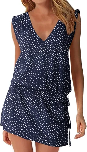 Hount Women's Beach Swimsuit Cover up Deep V-Neck Short Mini Dress Beach Skirt