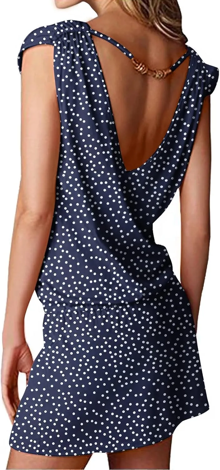 Hount Women's Beach Swimsuit Cover up Deep V-Neck Short Mini Dress Beach Skirt