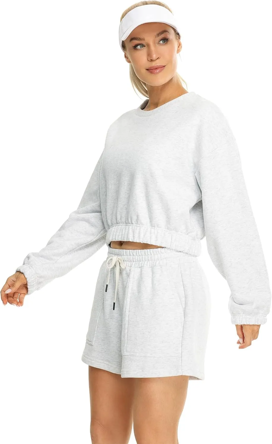 icyzone Women's Oversized Fleece Lined Plain Sweatshirt, Cropped Drop Shoulder Crewneck Pullover