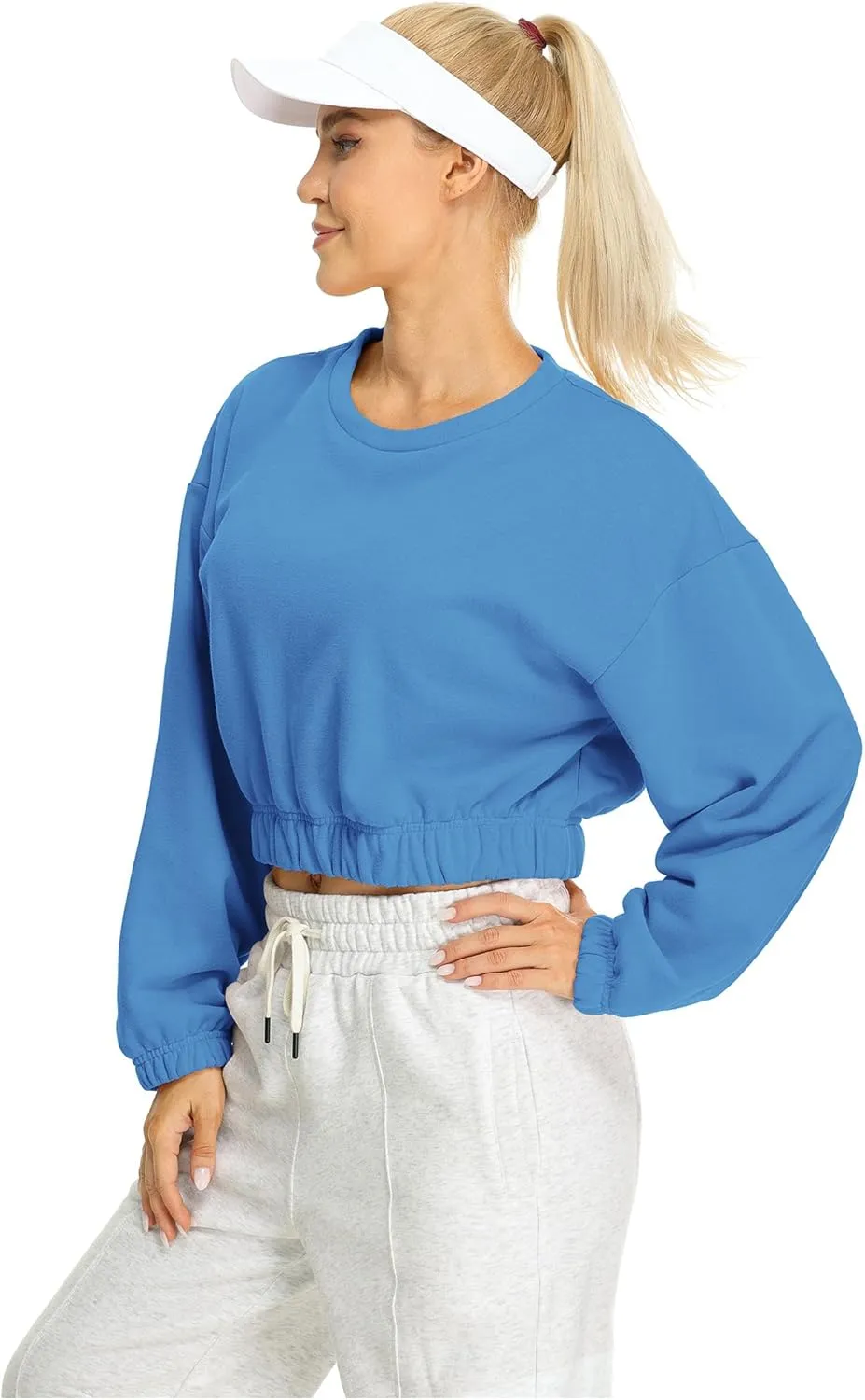 icyzone Women's Oversized Fleece Lined Plain Sweatshirt, Cropped Drop Shoulder Crewneck Pullover
