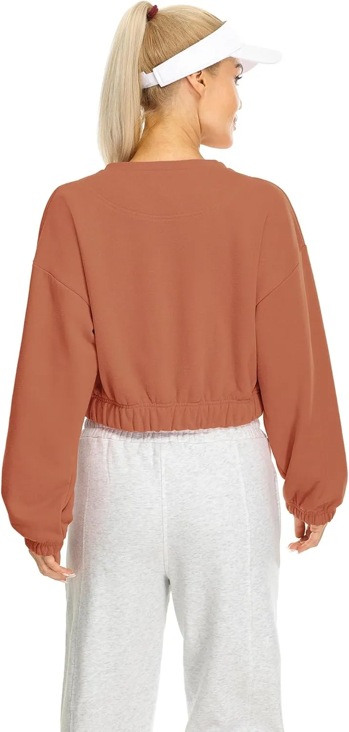icyzone Women's Oversized Fleece Lined Plain Sweatshirt, Cropped Drop Shoulder Crewneck Pullover