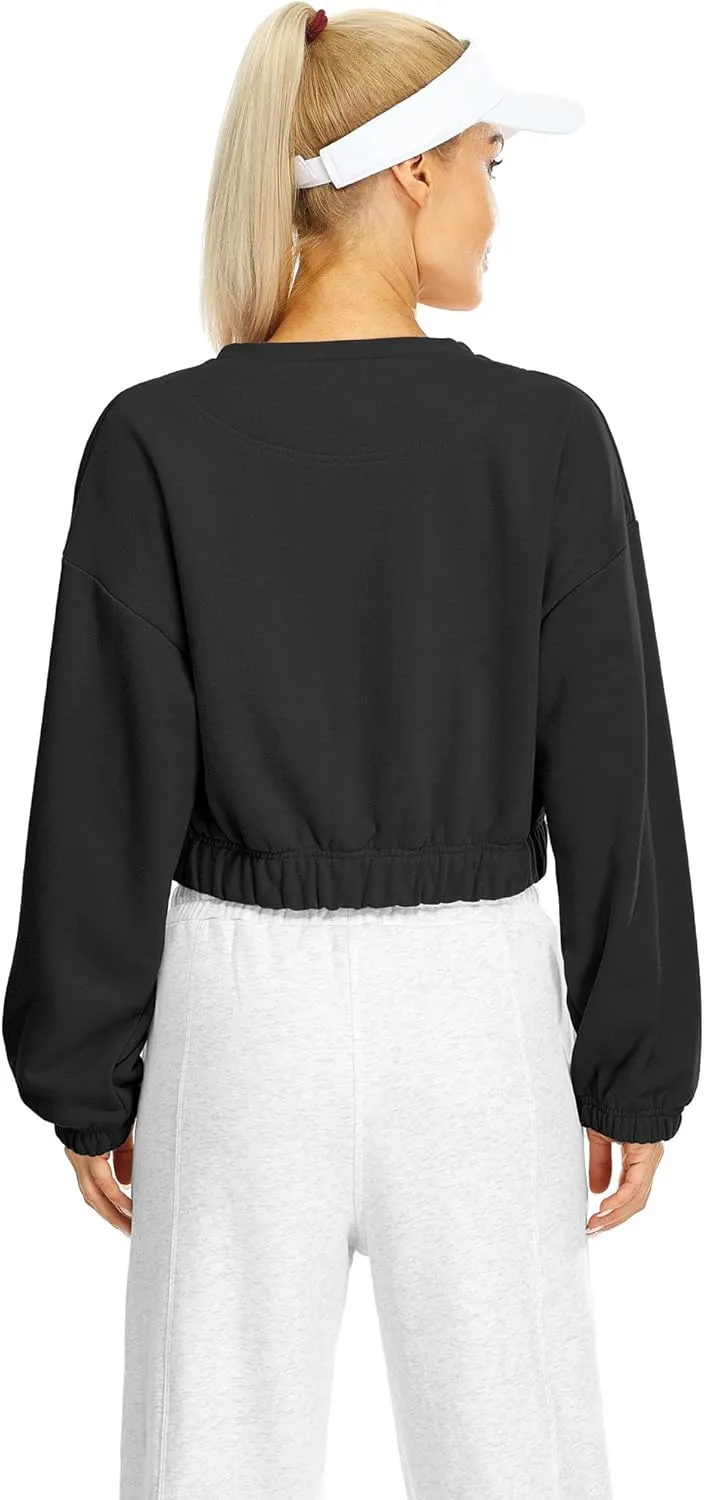 icyzone Women's Oversized Fleece Lined Plain Sweatshirt, Cropped Drop Shoulder Crewneck Pullover