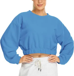icyzone Women's Oversized Fleece Lined Plain Sweatshirt, Cropped Drop Shoulder Crewneck Pullover