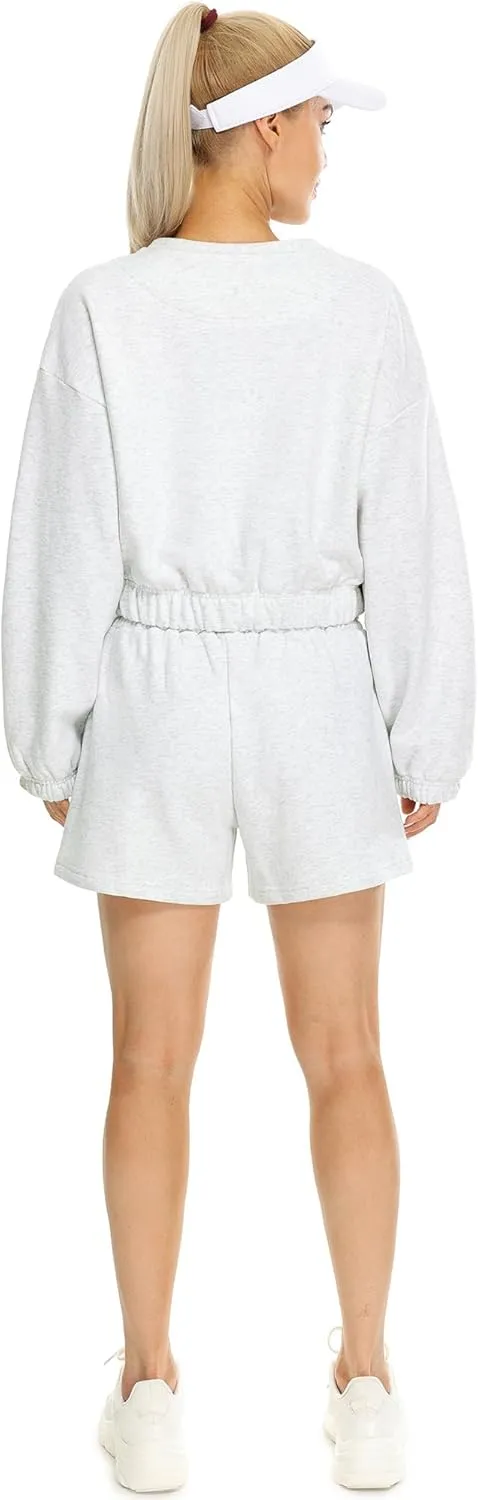icyzone Women's Oversized Fleece Lined Plain Sweatshirt, Cropped Drop Shoulder Crewneck Pullover