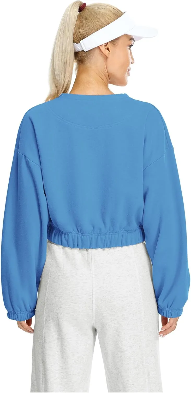icyzone Women's Oversized Fleece Lined Plain Sweatshirt, Cropped Drop Shoulder Crewneck Pullover