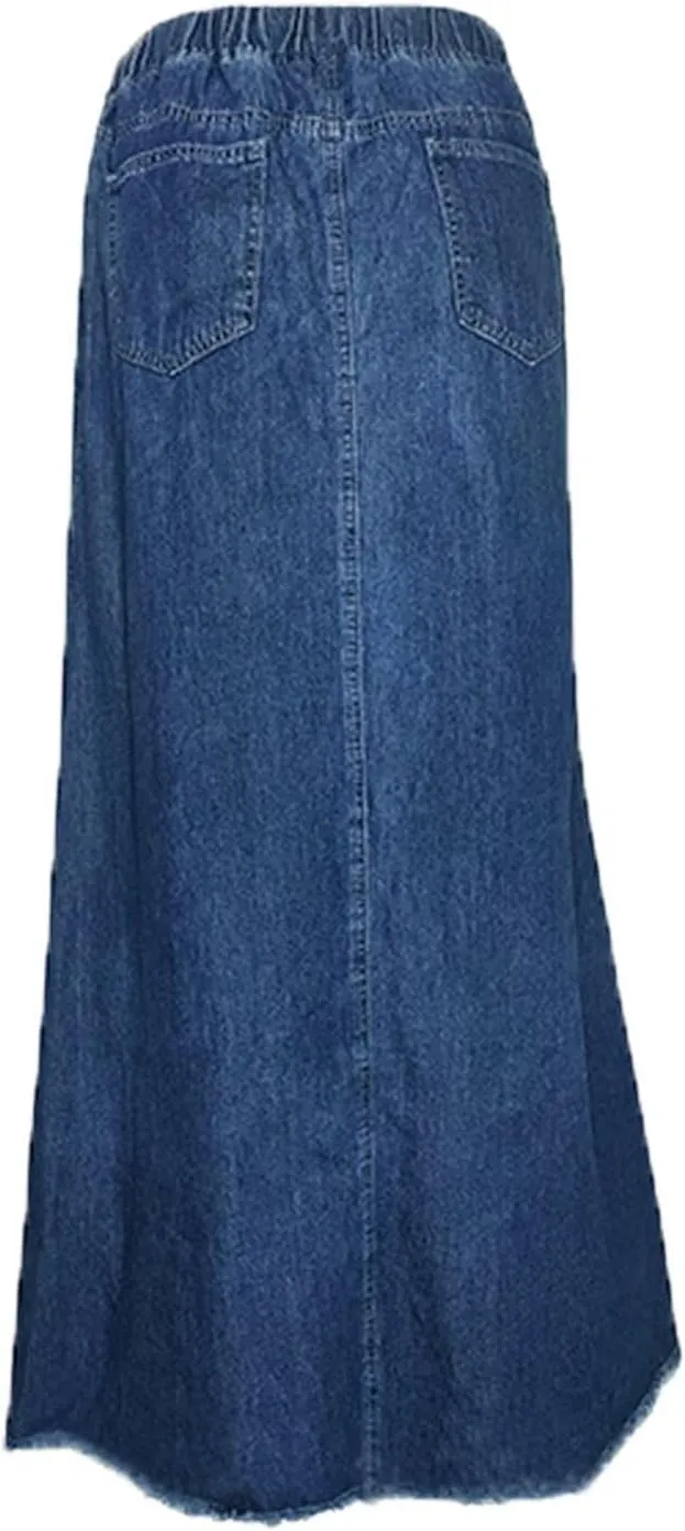 INVACHI Womens Long Jean Skirt Maxi Denim Skirt Women Elastic Waist Jean Skirt with Pockets
