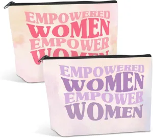 JIUWEIHU 2PCS Inspirational Gift Quote - Empowered Women Empower Women Makeup Bag gifts for Mom, Daughter, Friend, Sister, Nurse, Teacher, Boss, lawyer,