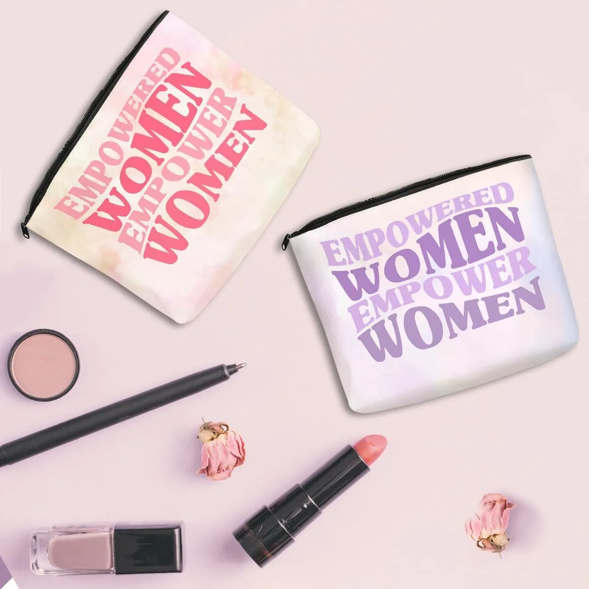 JIUWEIHU 2PCS Inspirational Gift Quote - Empowered Women Empower Women Makeup Bag gifts for Mom, Daughter, Friend, Sister, Nurse, Teacher, Boss, lawyer,