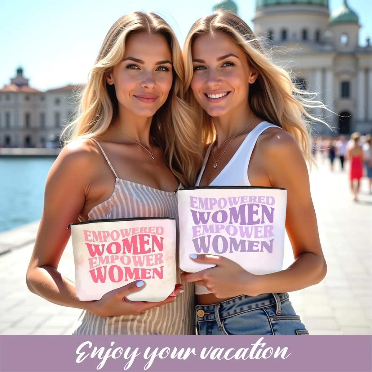 JIUWEIHU 2PCS Inspirational Gift Quote - Empowered Women Empower Women Makeup Bag gifts for Mom, Daughter, Friend, Sister, Nurse, Teacher, Boss, lawyer,