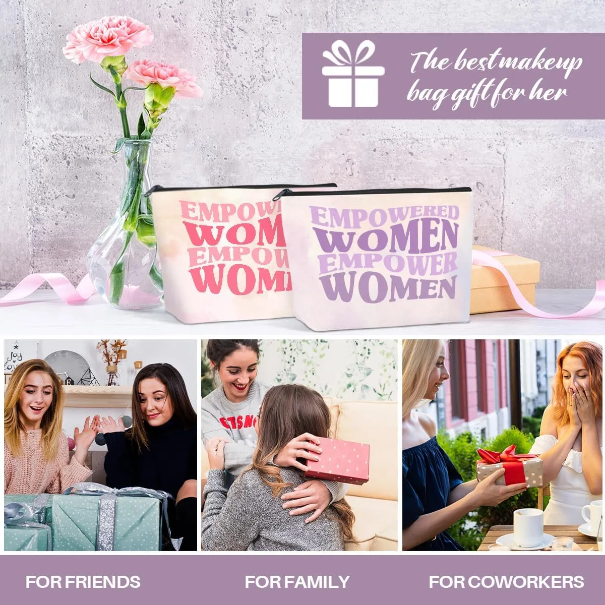JIUWEIHU 2PCS Inspirational Gift Quote - Empowered Women Empower Women Makeup Bag gifts for Mom, Daughter, Friend, Sister, Nurse, Teacher, Boss, lawyer,