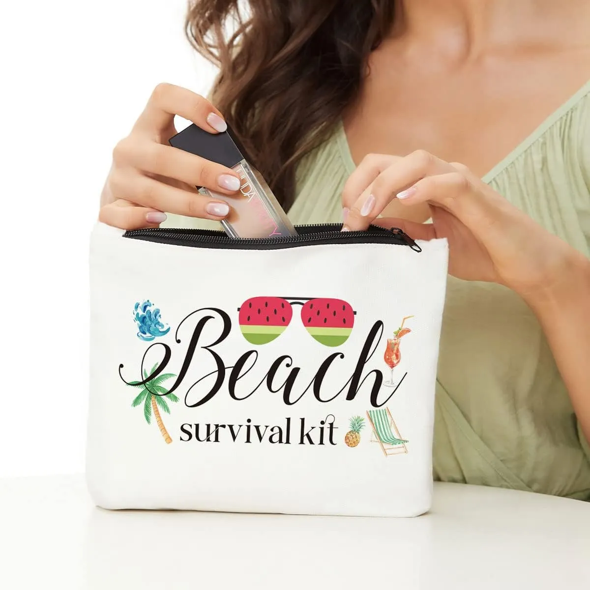 JIUWEIHU Beach Bags, Sunscreen Bag, Beach Kit, Beach Survival Kit, Waterproof Wictoria Secret Makeup Bag, Beach Gifts for Women, Small