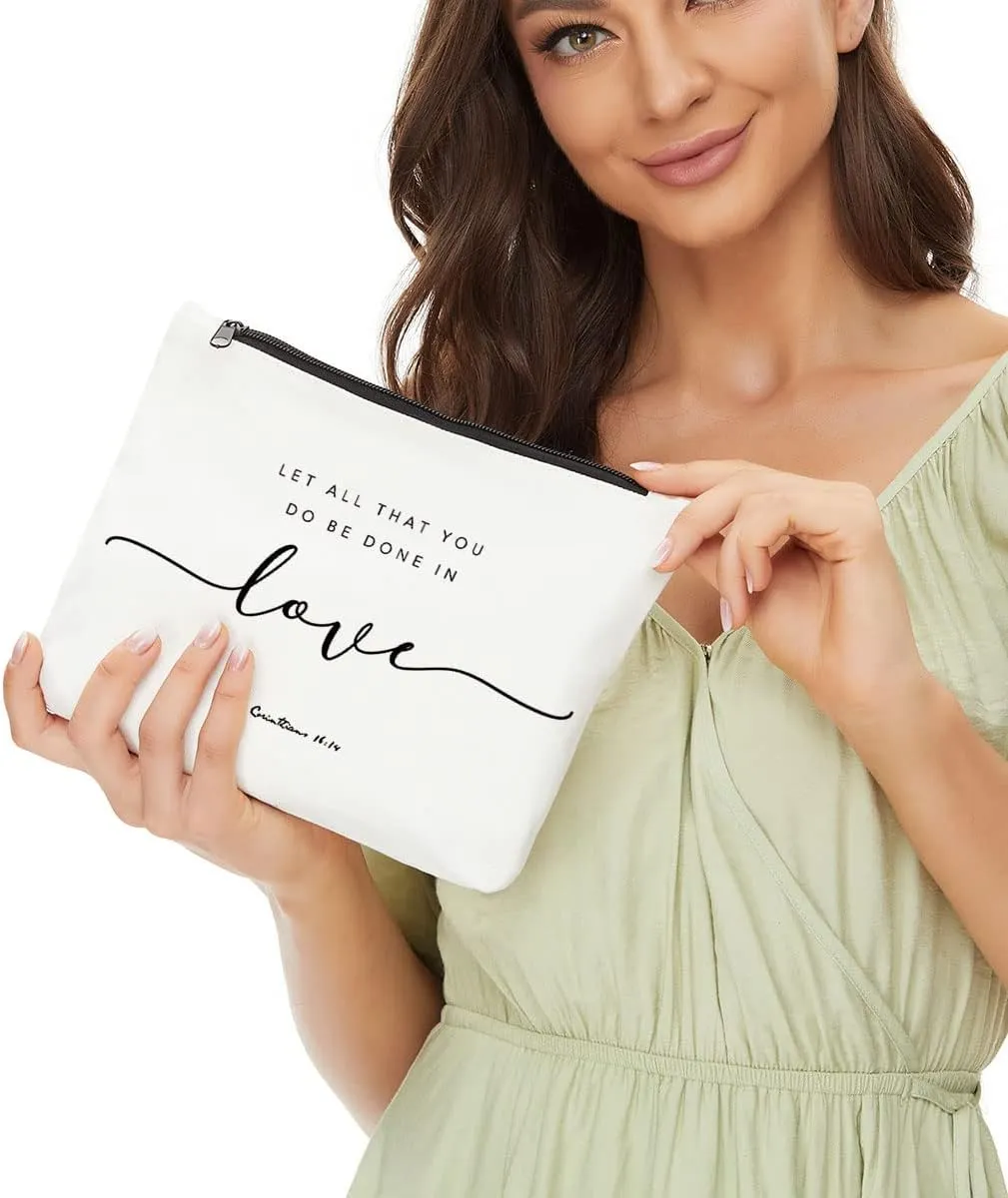 JIUWEIHU Christian Gifts for Women, Religious Gifts for Women-You Do Be Done in Love 1 Corinthians 16:14 - Inspirational Quote Bag, Religious Faith Decor Christian Quote Bible Scripture Makeup Bag