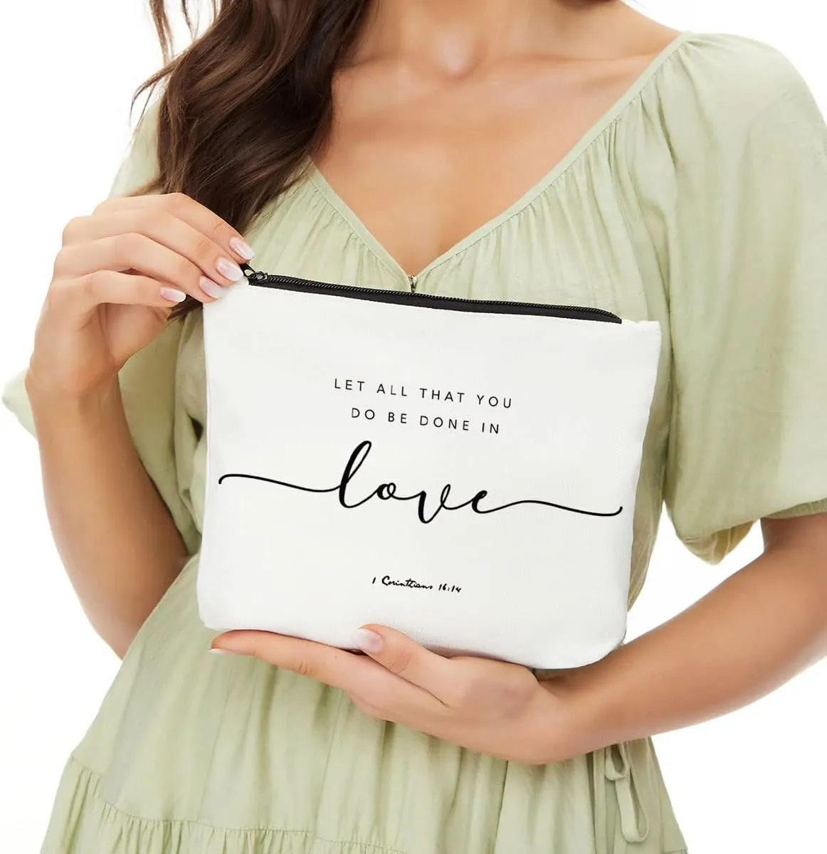 JIUWEIHU Christian Gifts for Women, Religious Gifts for Women-You Do Be Done in Love 1 Corinthians 16:14 - Inspirational Quote Bag, Religious Faith Decor Christian Quote Bible Scripture Makeup Bag