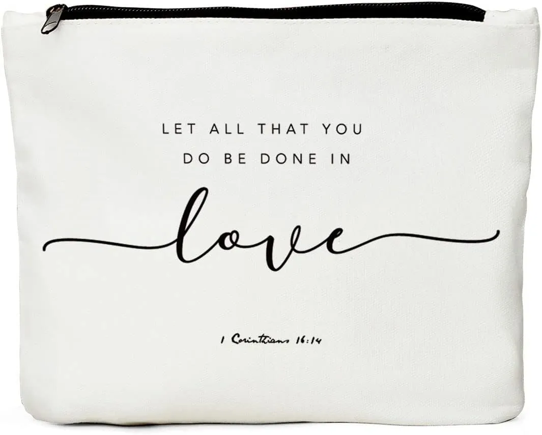 JIUWEIHU Christian Gifts for Women, Religious Gifts for Women-You Do Be Done in Love 1 Corinthians 16:14 - Inspirational Quote Bag, Religious Faith Decor Christian Quote Bible Scripture Makeup Bag