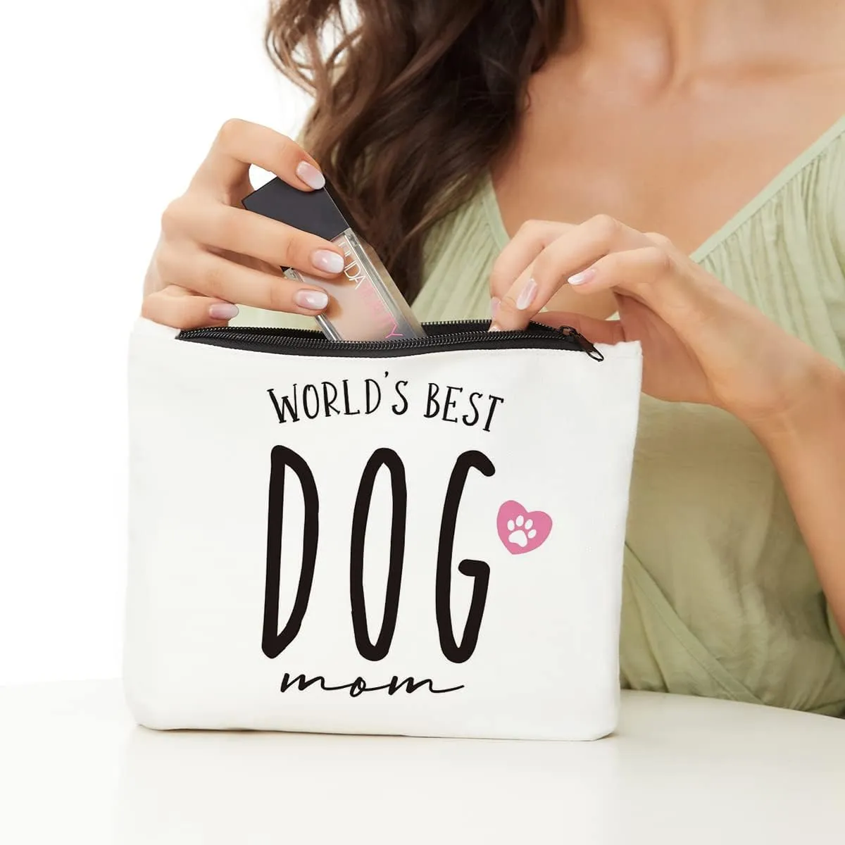 JIUWEIHU Dog Mom Gifts for Women - White Letter Print Cosmetic Bag - Travel Makeup Bag - Zipper Closure