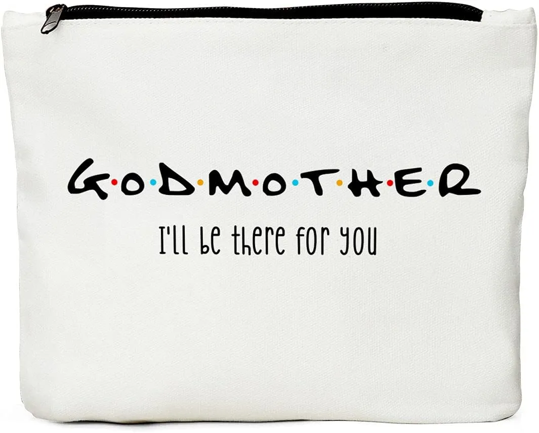JIUWEIHU Godmother Gift - Appreciation Mother's Day, Christmas, Birthday Gift Idea for Godmother - 'I'll Be There For You' Makeup Bag