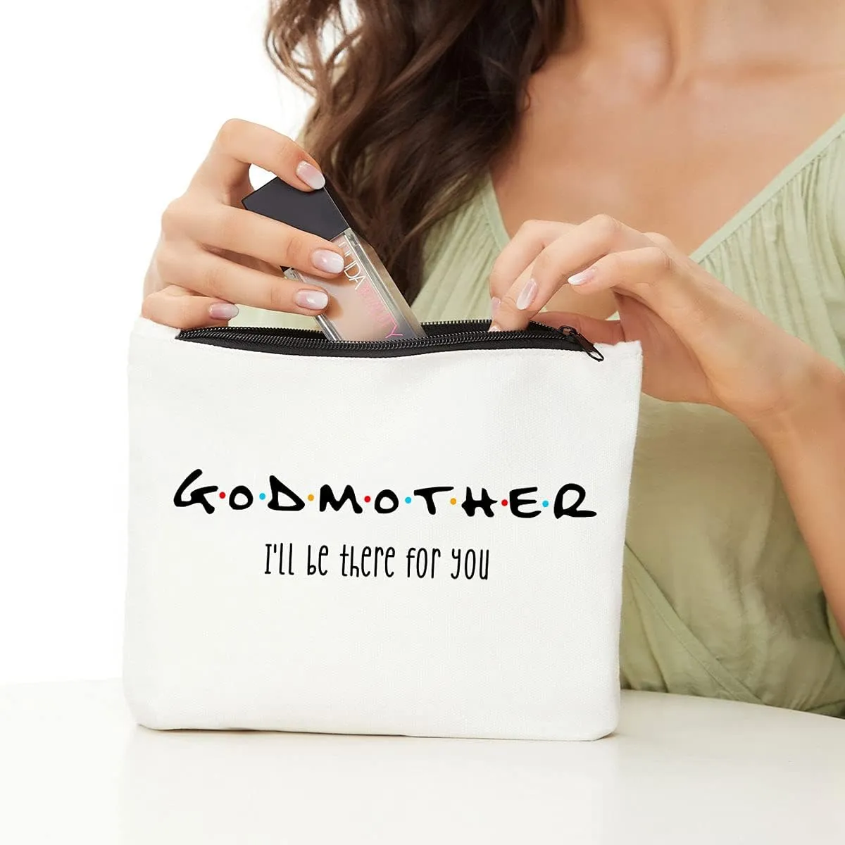 JIUWEIHU Godmother Gift - Appreciation Mother's Day, Christmas, Birthday Gift Idea for Godmother - 'I'll Be There For You' Makeup Bag