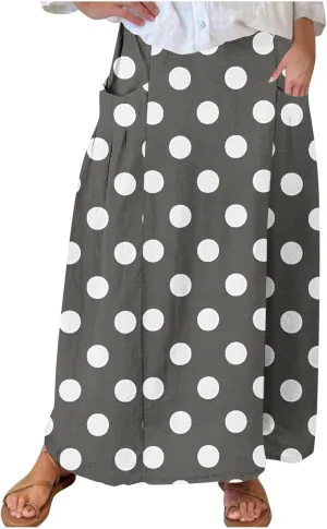 JOAU Women's Polka Dot Maxi Skirt with Pockets High Elastic Waist Flowy Casual Summer Bohemian A Line Beach Vacation Skirts