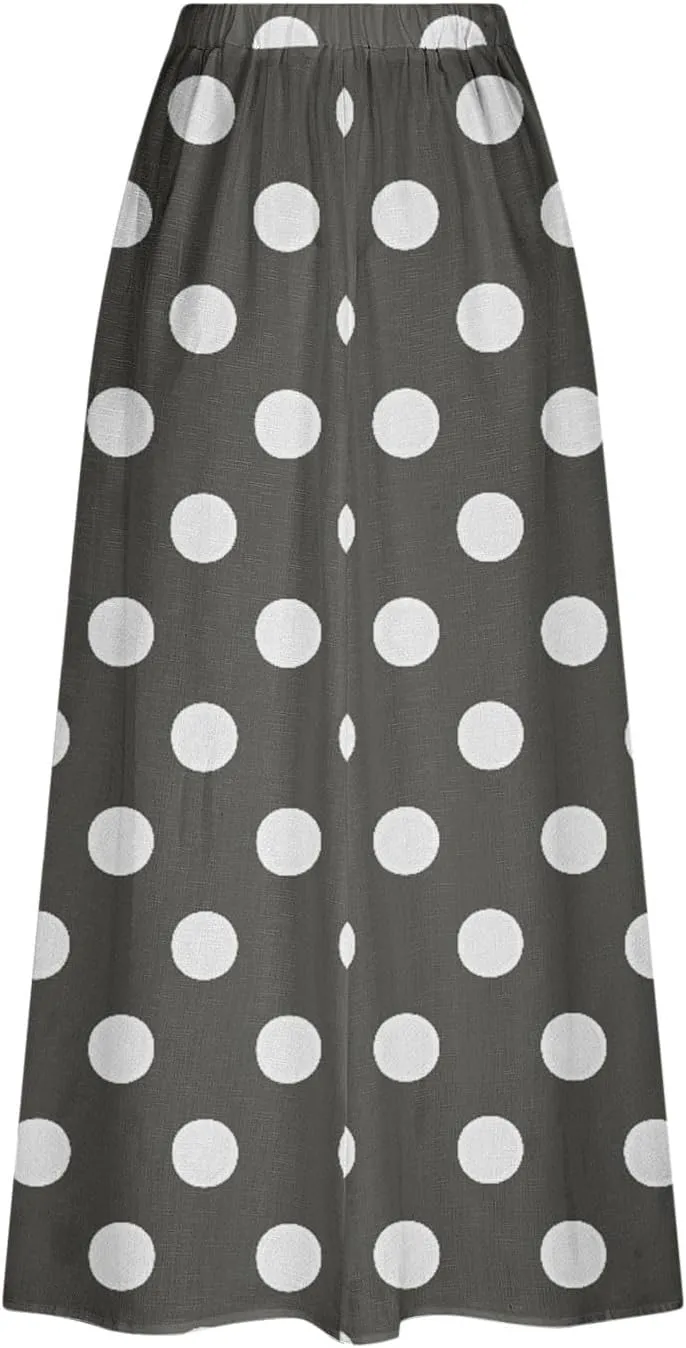 JOAU Women's Polka Dot Maxi Skirt with Pockets High Elastic Waist Flowy Casual Summer Bohemian A Line Beach Vacation Skirts