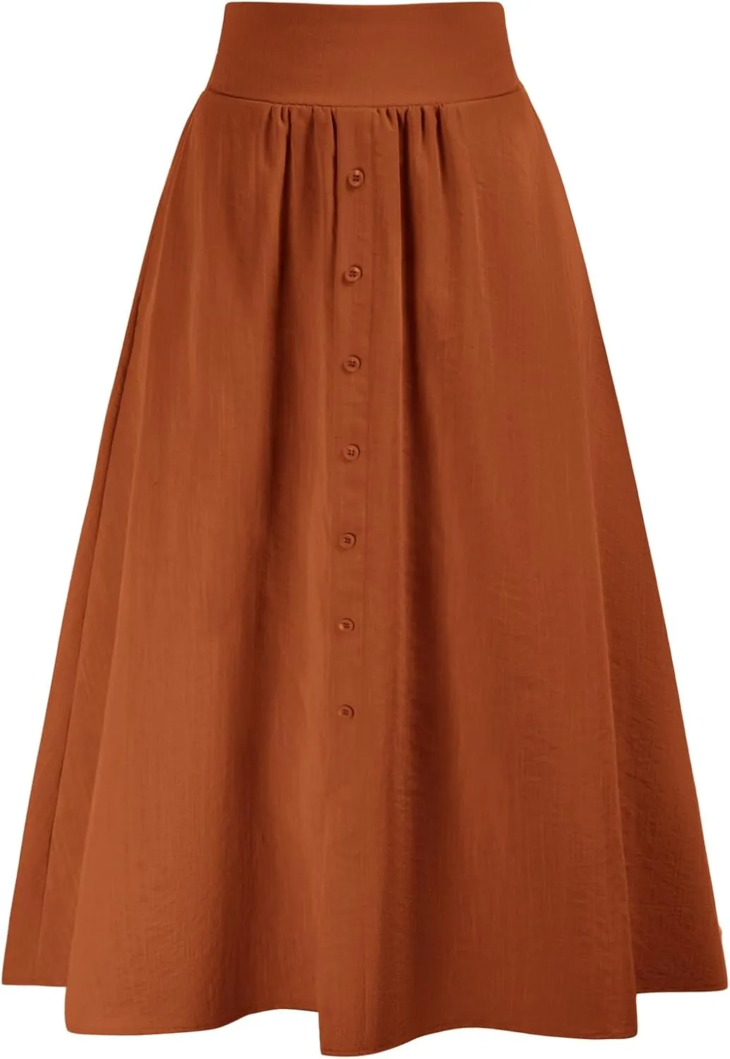 Kate Kasin Women's High Waist Midi Skirt Vintage Elastic A-Line Pleated Button Skirts with Pockets