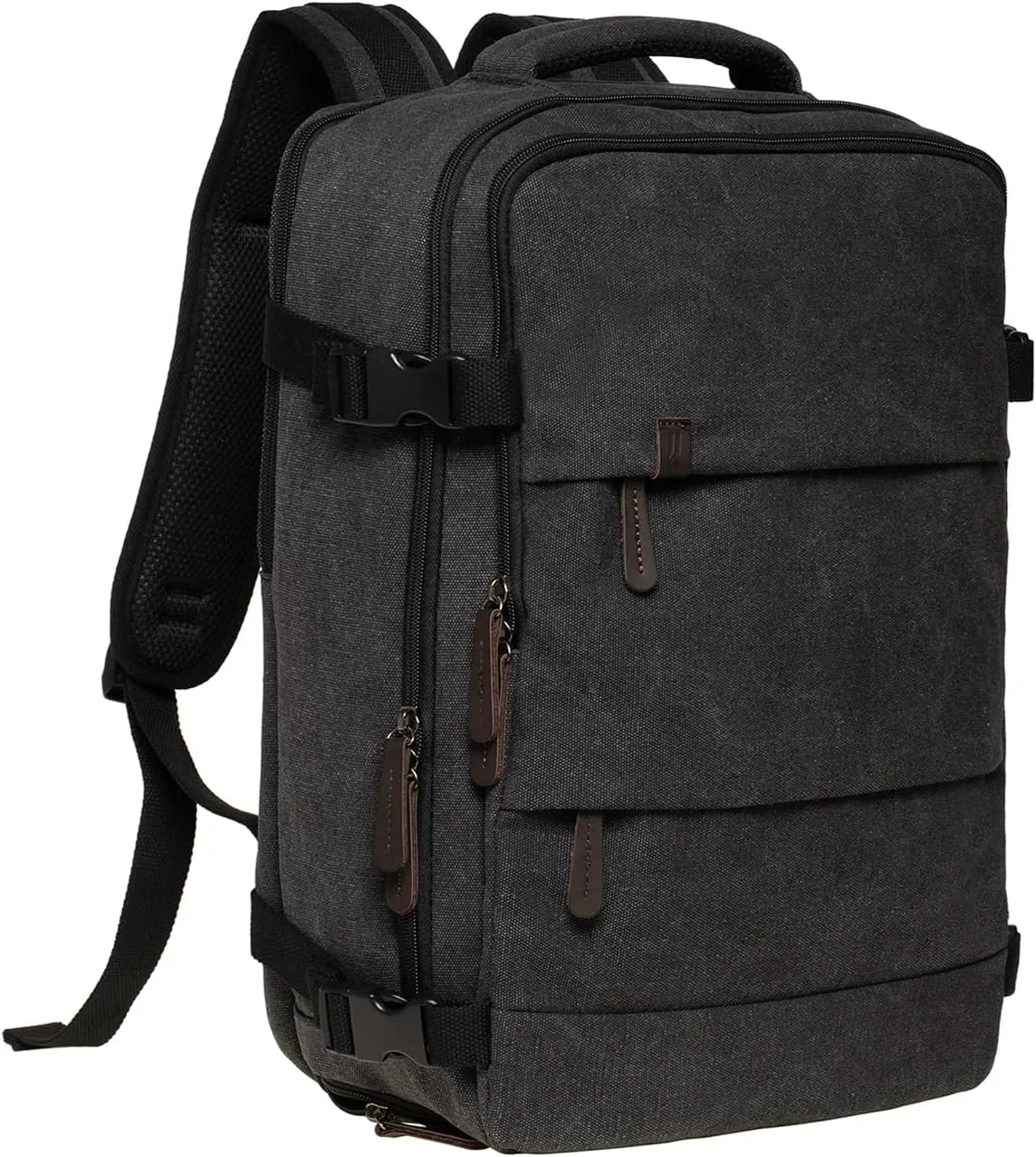 KAUKKO Canvas Travel Rucksack, Large Capacity Carry On Bag with Shoe Pouch and 15.6 inch Laptop Compartment, Flight Approved Outdoor 40L Luggage Weekender Bag, 12-BLACK