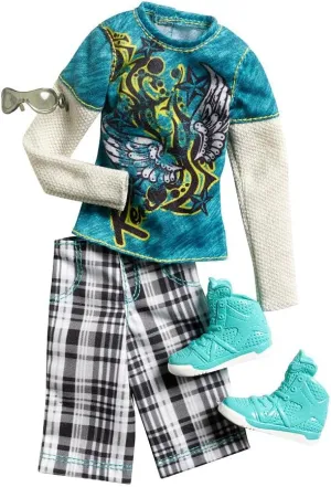 Ken Fashion Clothing - Long Sleeved Teal Printed Shirt with Plaid Board shorts