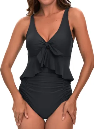 KI LAPHEE V Neck Women's Swimsuit: One-Piece Bathing Suit for Women with Fashionable Front Neckline Design and Tummy Control