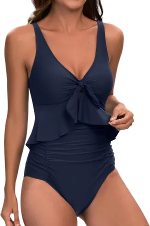KI LAPHEE V Neck Women's Swimsuit: One-Piece Bathing Suit for Women with Fashionable Front Neckline Design and Tummy Control
