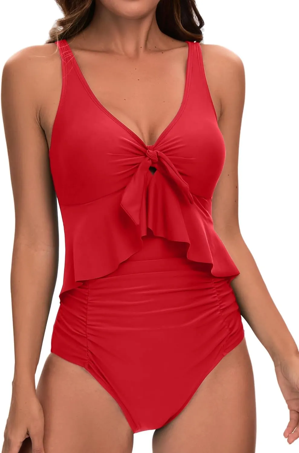 KI LAPHEE V Neck Women's Swimsuit: One-Piece Bathing Suit for Women with Fashionable Front Neckline Design and Tummy Control