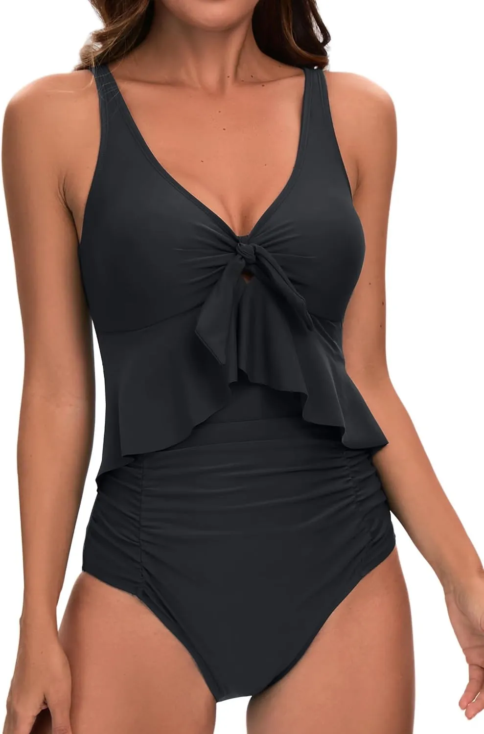 KI LAPHEE V Neck Women's Swimsuit: One-Piece Bathing Suit for Women with Fashionable Front Neckline Design and Tummy Control