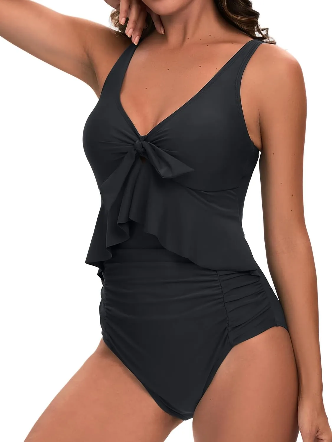 KI LAPHEE V Neck Women's Swimsuit: One-Piece Bathing Suit for Women with Fashionable Front Neckline Design and Tummy Control