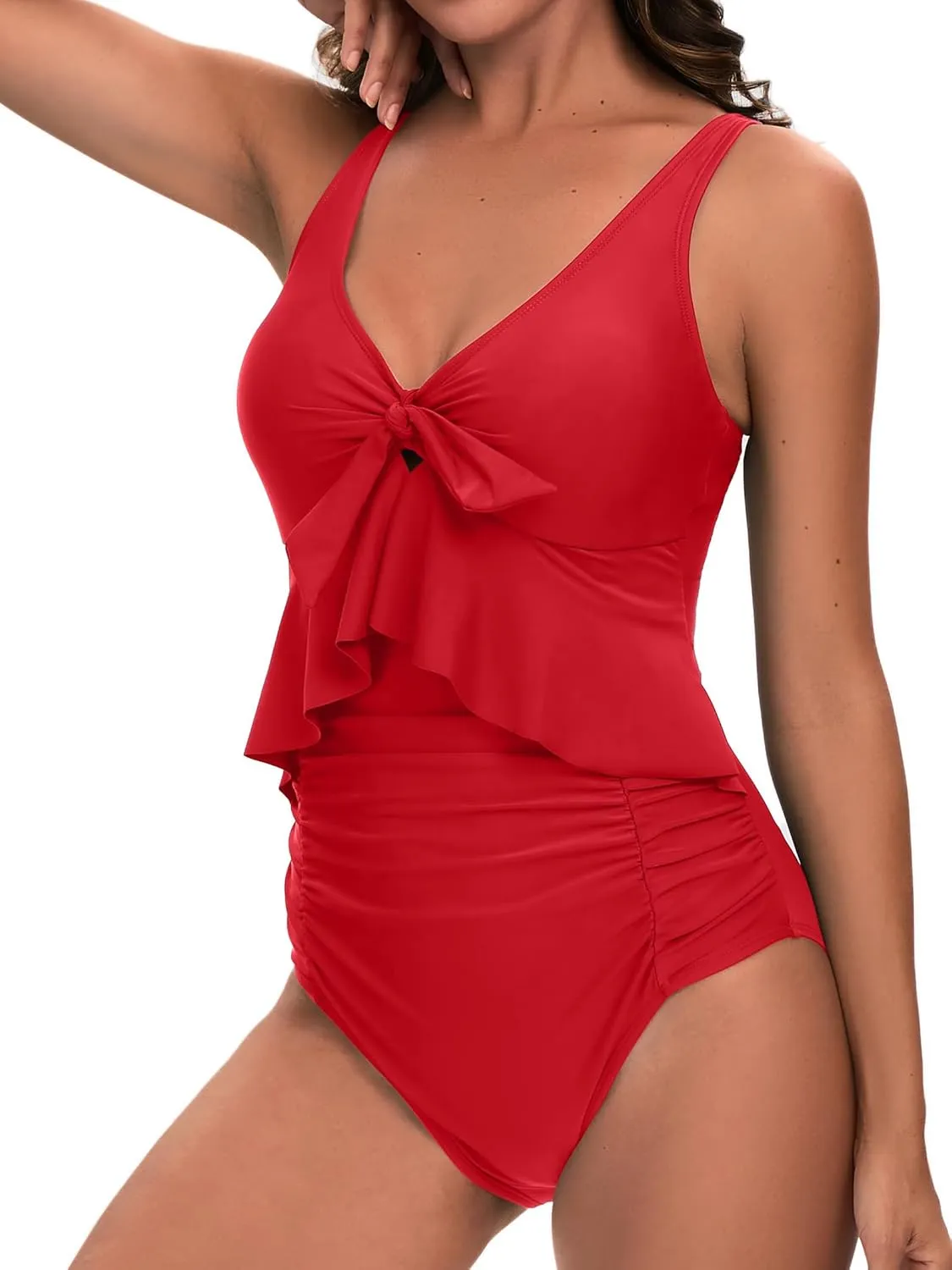 KI LAPHEE V Neck Women's Swimsuit: One-Piece Bathing Suit for Women with Fashionable Front Neckline Design and Tummy Control