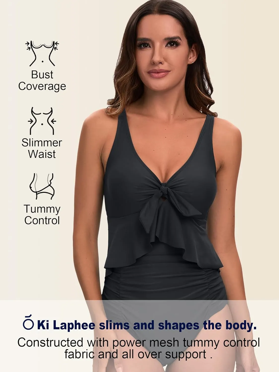 KI LAPHEE V Neck Women's Swimsuit: One-Piece Bathing Suit for Women with Fashionable Front Neckline Design and Tummy Control