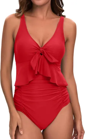 KI LAPHEE V Neck Women's Swimsuit: One-Piece Bathing Suit for Women with Fashionable Front Neckline Design and Tummy Control