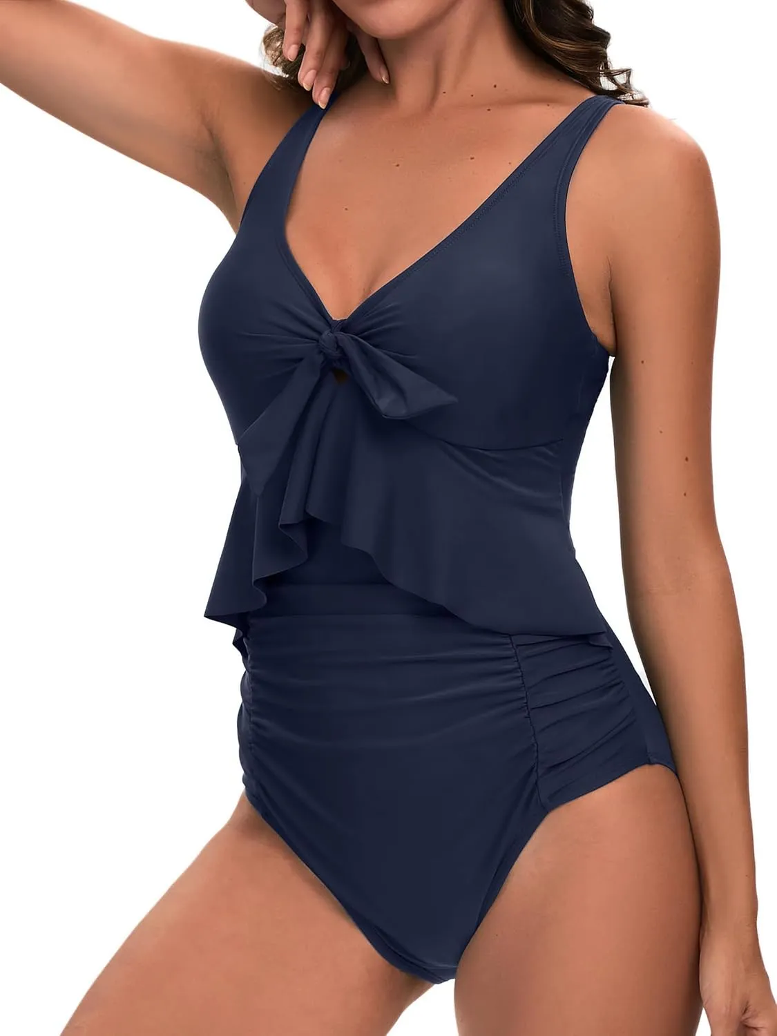 KI LAPHEE V Neck Women's Swimsuit: One-Piece Bathing Suit for Women with Fashionable Front Neckline Design and Tummy Control