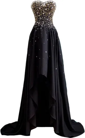 Kivary Women's Beaded High Low Chiffon Formal Prom Dresses Evening Gowns Sweetheart