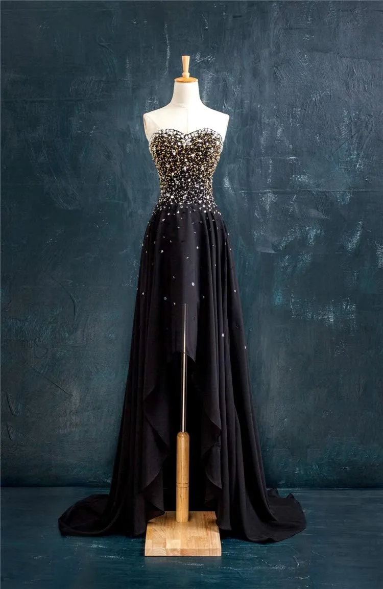 Kivary Women's Beaded High Low Chiffon Formal Prom Dresses Evening Gowns Sweetheart