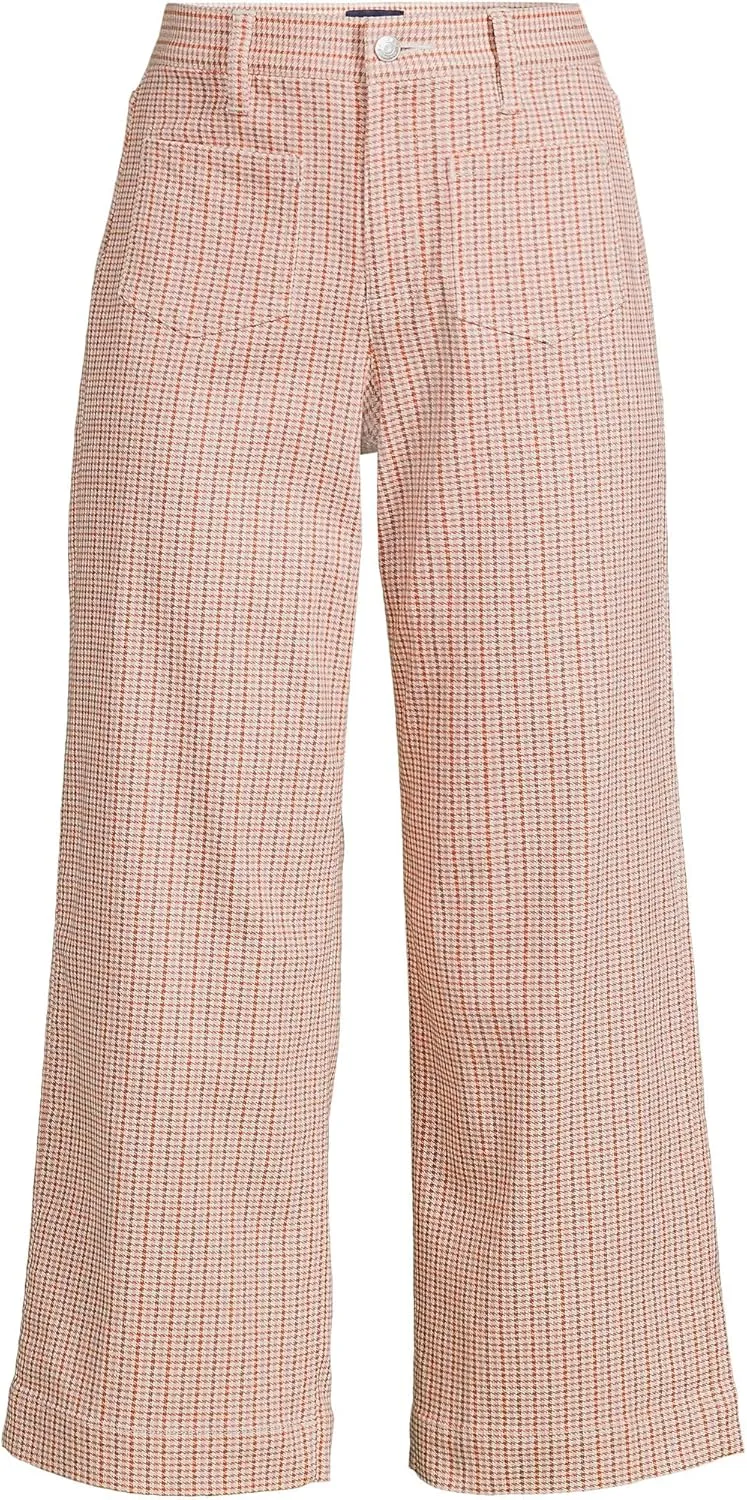 Lands' End Women's Printed Twill High Rise 5 Pocket Wide Leg Crop Pants