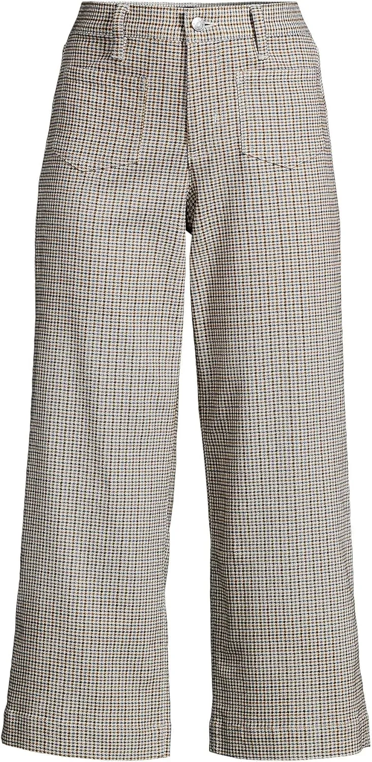 Lands' End Women's Printed Twill High Rise 5 Pocket Wide Leg Crop Pants