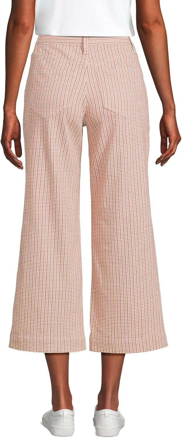 Lands' End Women's Printed Twill High Rise 5 Pocket Wide Leg Crop Pants