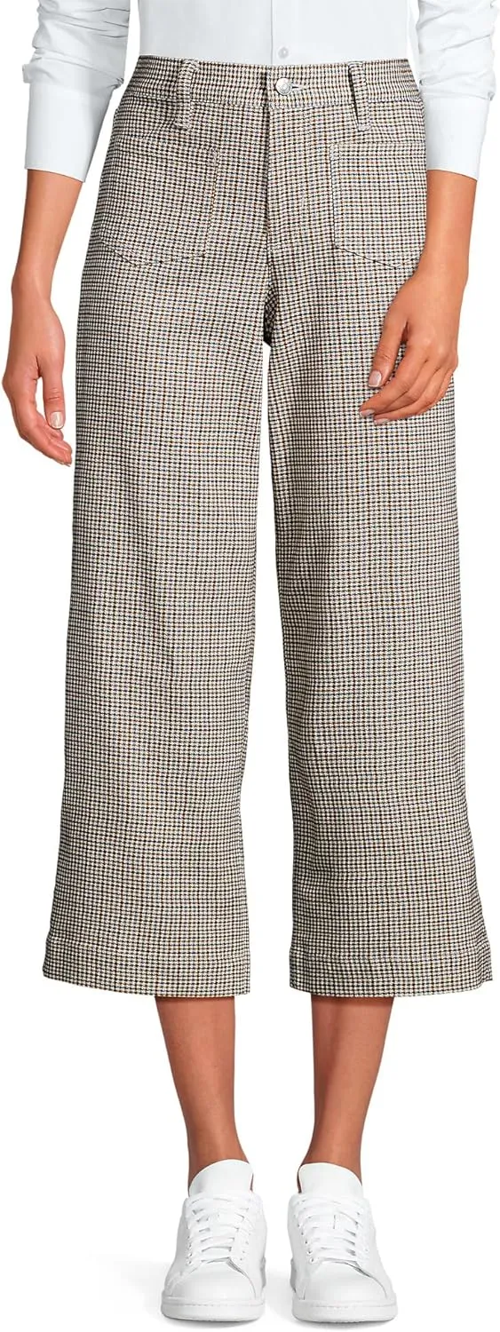 Lands' End Women's Printed Twill High Rise 5 Pocket Wide Leg Crop Pants