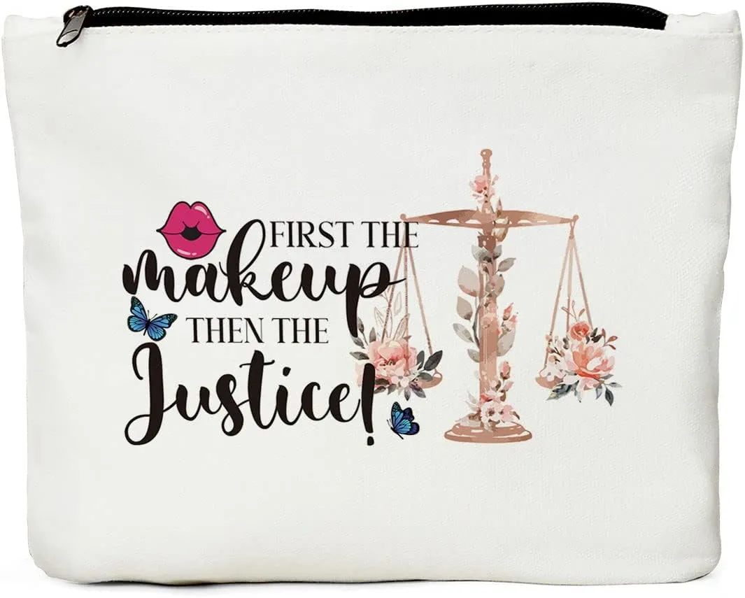 Lawyer Gifts for Women, Future Lawyer Gift, Christmas Birthday Gift Idea for Judge, Attorney, Student, Paralegal, Prosecutor - Graduation Gifts for Law School- First Makeup Then Justice - Makeup Bag