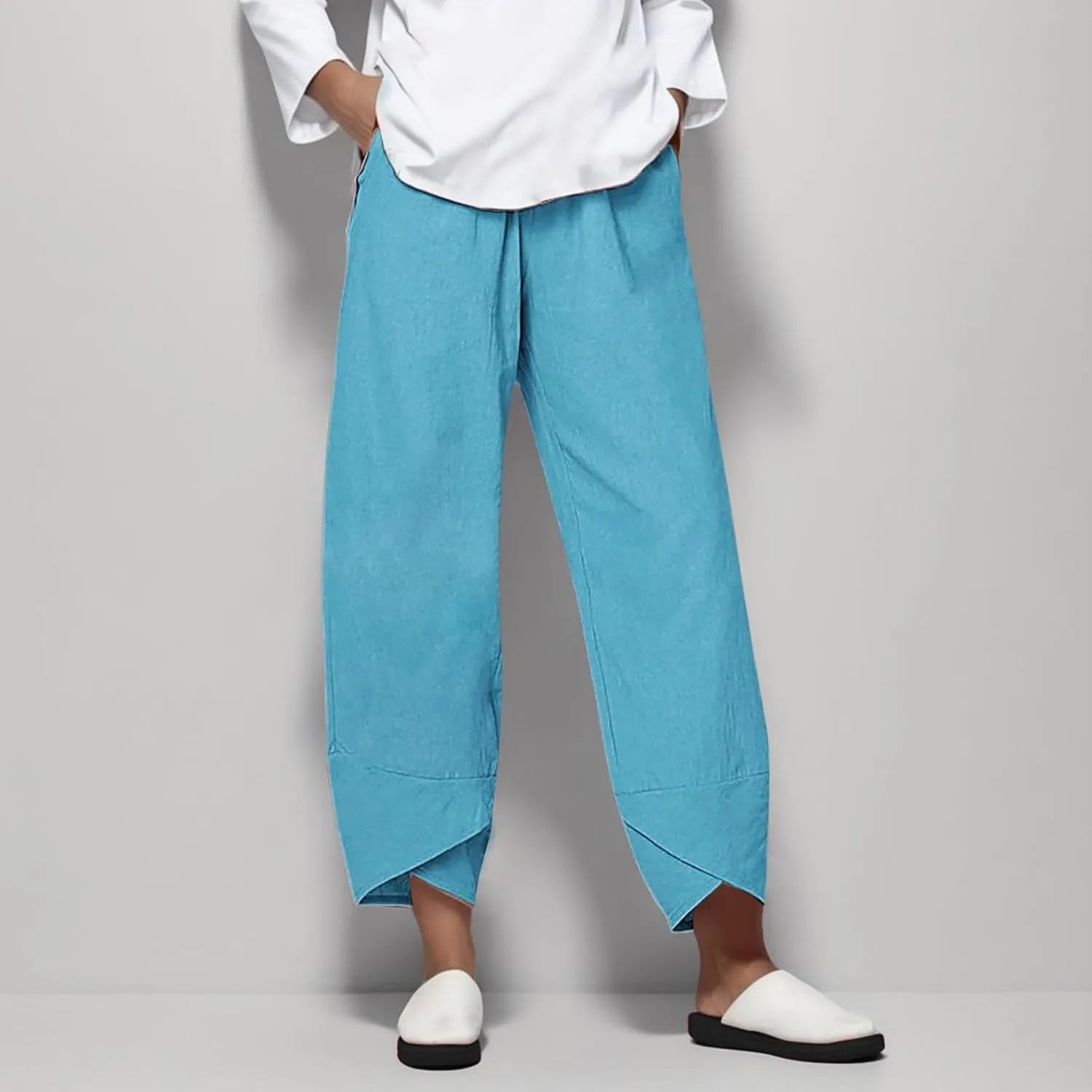 LCMTWX Capris for Women Pockets for Women Casual Stretch High Waisted Yoga Leggings Comfy Wide Leg Pants Womens Pull On