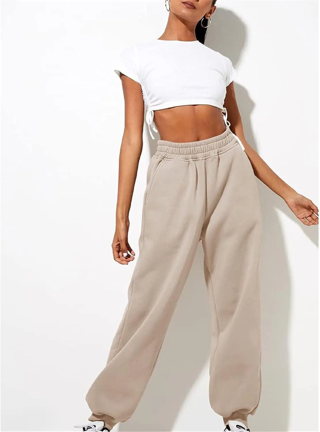LCMTWX Oversized Fleece Joggers Sweatpants Winter Leisure Solid Color Hooded Sweater Pants with High Waisted Casual Sweat