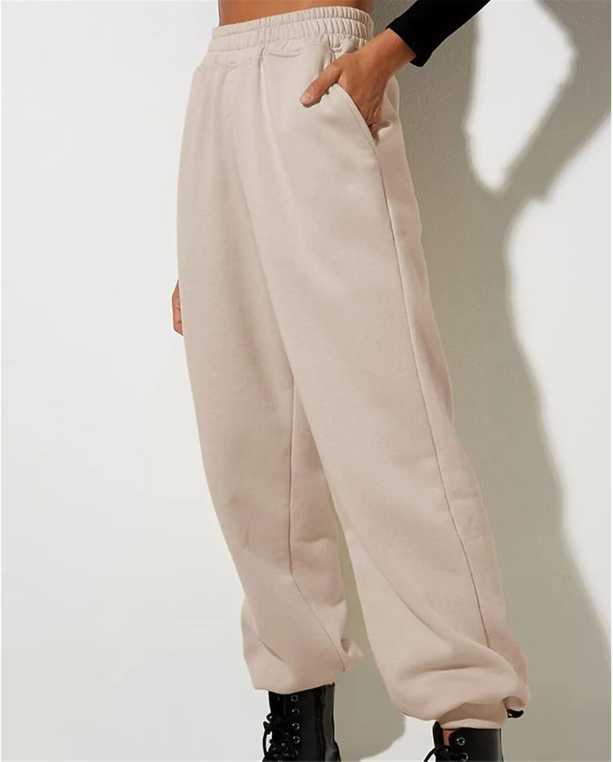LCMTWX Oversized Fleece Joggers Sweatpants Winter Leisure Solid Color Hooded Sweater Pants with High Waisted Casual Sweat