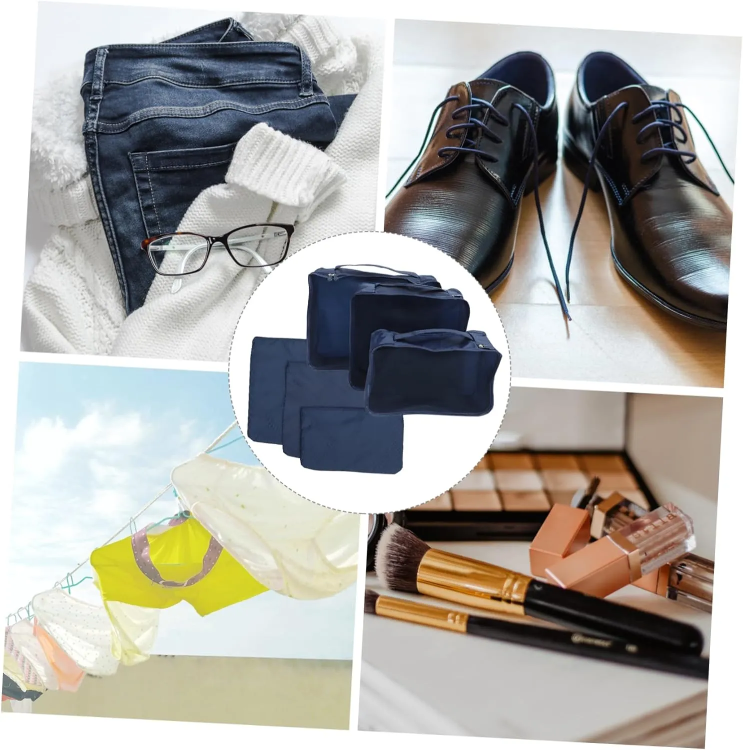 LIFKOME Unisex Design Clothes Storage Bag 6pcs Luggage Pocket Organizer Fabric Storage Bin Closet Organizer