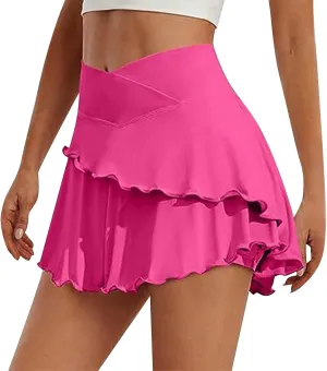 Litetao Tennis Skirts with Shorts Underneath for Women High Waisted Shorts Skirts Comfy Solid Summer Athletic Yoga Culottes
